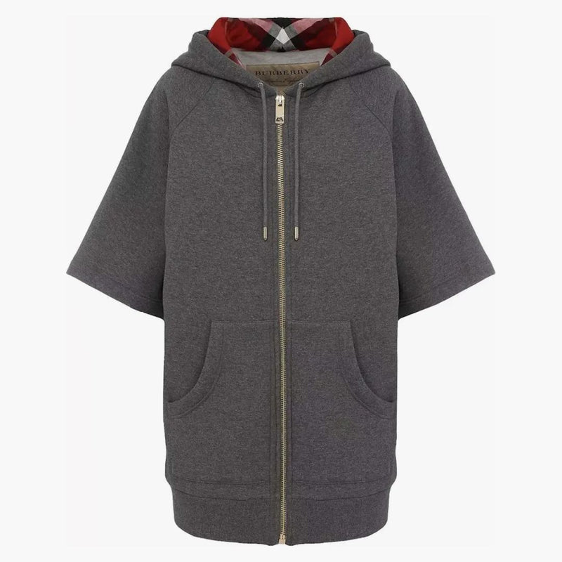 Burberry överdimensionerad kort ärm zip up check hood hoodie grå