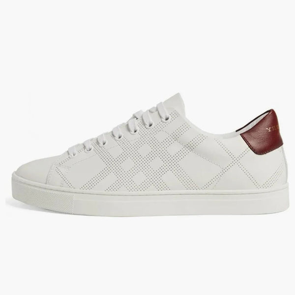 Burberry Perforated Check Leather Sneakers White Deep Claret Melange