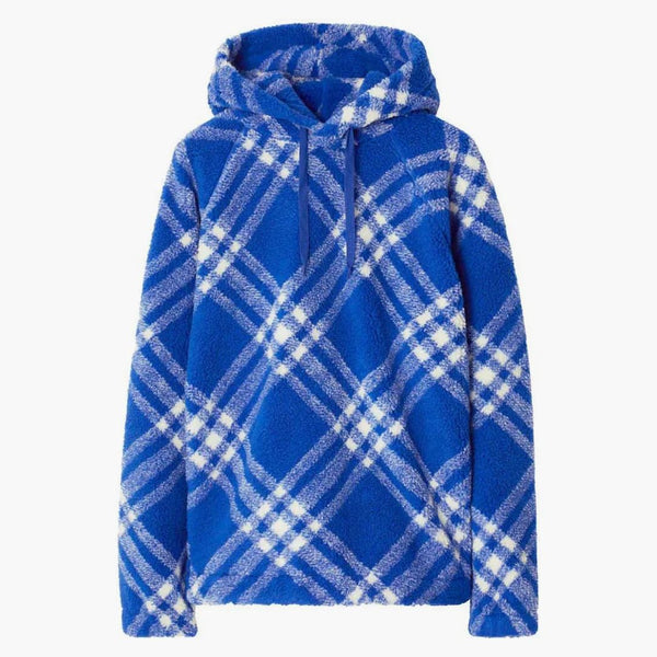 Burberry Plaid-Check Pattern Fleece Hoodie Blue/White