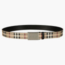 Burberry Plaque Buckle Belt George Haymarket Check Beige