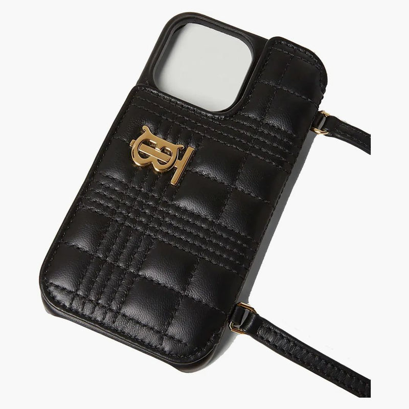 Burberry quiltad lammskinn lola iPhone 13 pro telefonfodral med remsvart