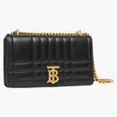 Burberry quiltad läder lola väska liten svart/guldton
