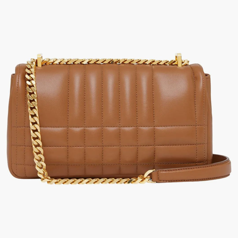 Burberry quiltad läder lola väska liten lönnbrun
