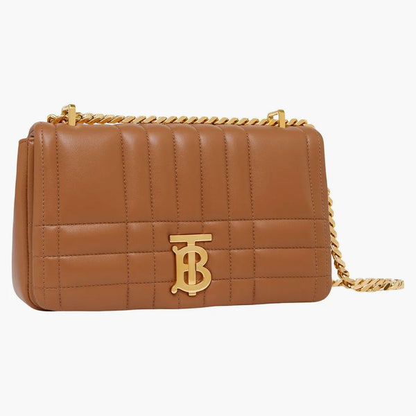 Burberry quiltad läder lola väska liten lönnbrun