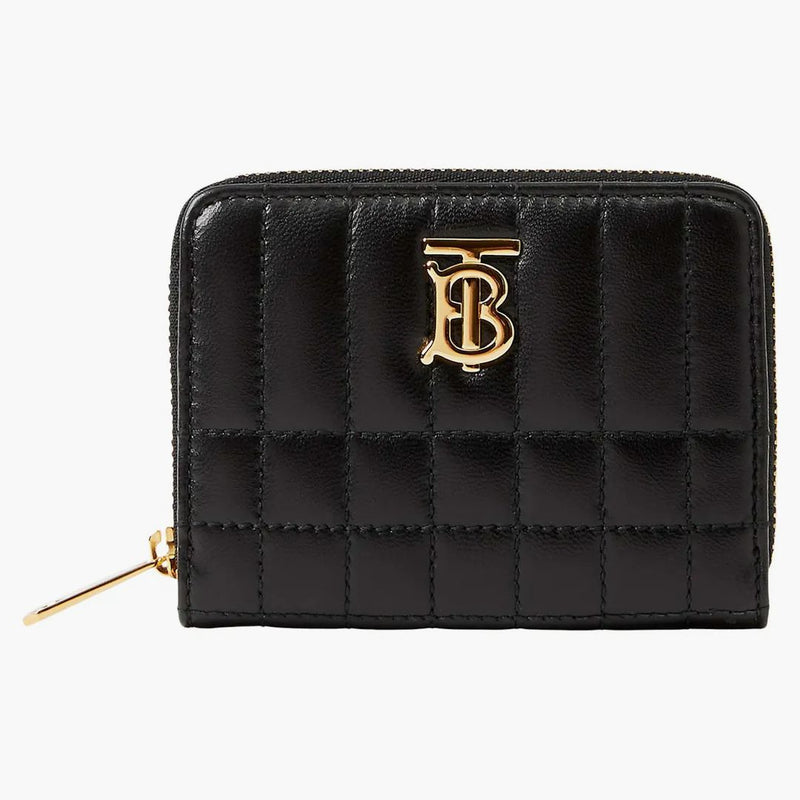 Burberry trapunted in pelle lola zip portafoglio nero /oro chiaro