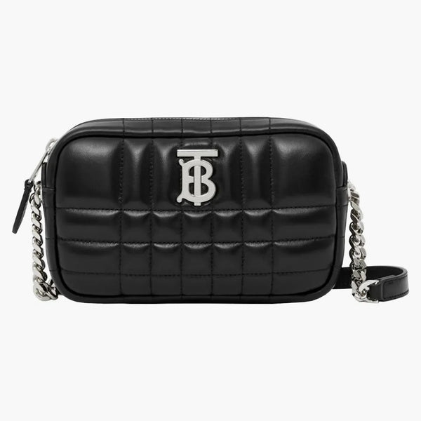 Burberry quiltad läder mini lola kamerapåse svart/silver-ton