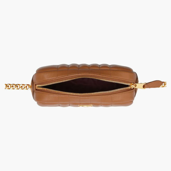 Burberry quiltad läder mini lola kamerapåse lönn brun/guld ton