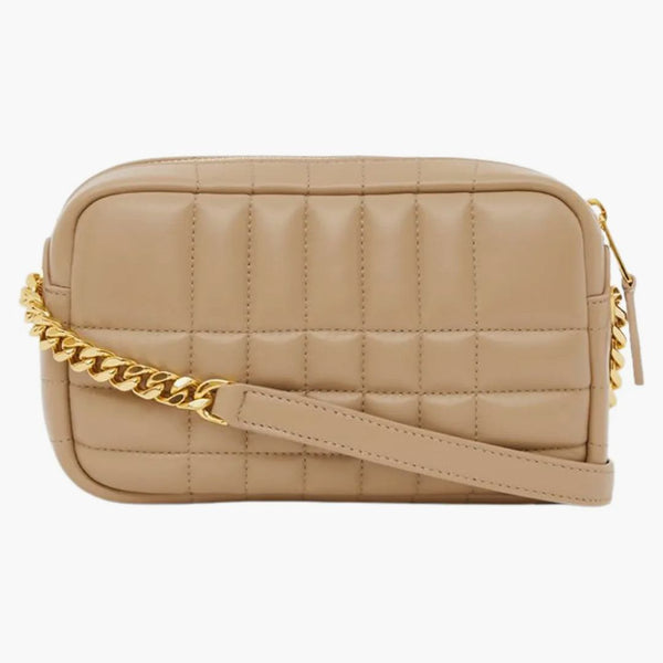 Burberry quiltad läder mini lola kamerapåse havre beige/guldfärg