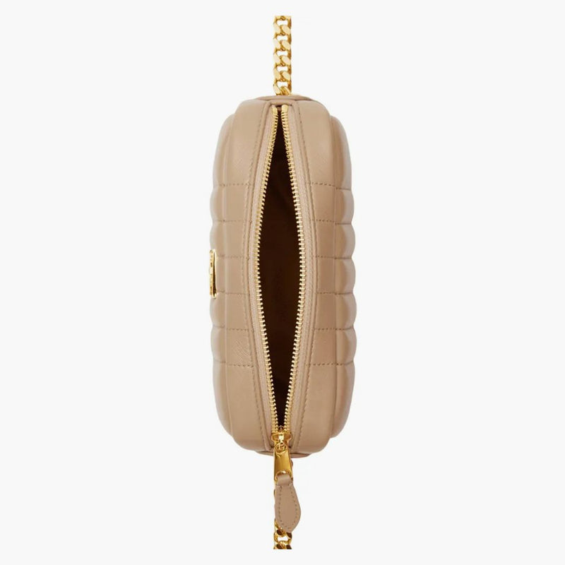 Burberry quiltad läder mini lola kamerapåse havre beige/guldfärg