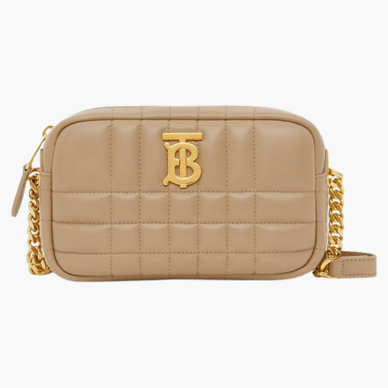 Burberry quiltad läder mini lola kamerapåse havre beige/guldfärg