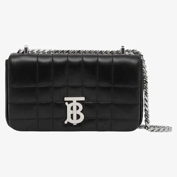 Burberry quiltad läder mini lola crossbody väska svart/silver-ton