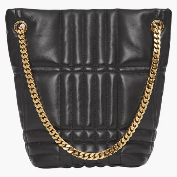 Burberry quiltad läder liten lola hinkväska svart/guldton