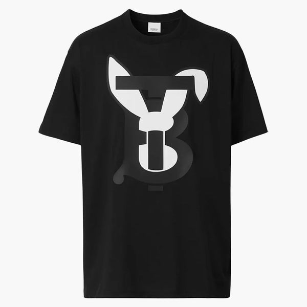 T-shirt in cotone logo-pinta di coniglio Burberry nero/bianco