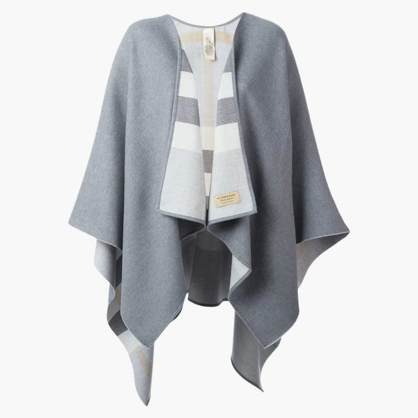 Burberry Reversible Check Merino Wool Cape Light Gray