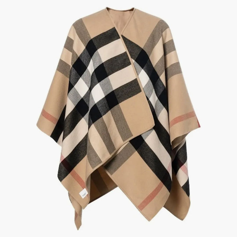 Burberry Reversible Check Merino Wool Poncho Camel/archive Beige