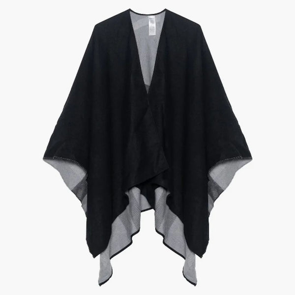 Burberry Reversible Check Merino Wool Poncho Scarf Black/Gray