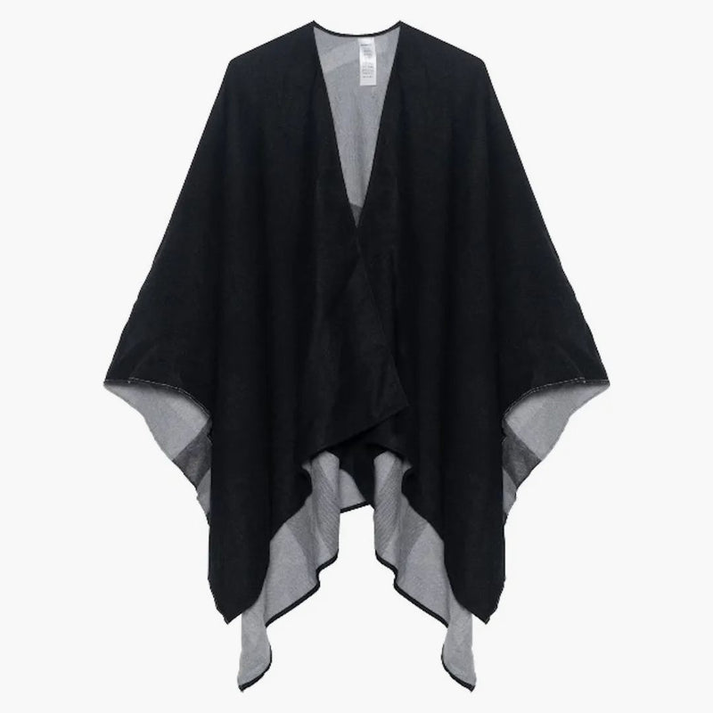 Burberry Reversible Check Merino Wool Poncho Scarf Black/Grey