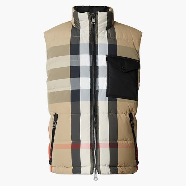 Burberry Reversible Check Nylon Puffer Gilet Archive Beige/black