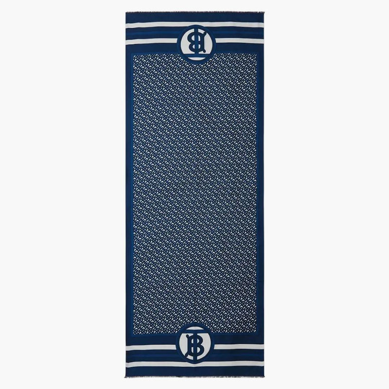 Burberry SS Double Printed Silk Scarf Cerulean Blue