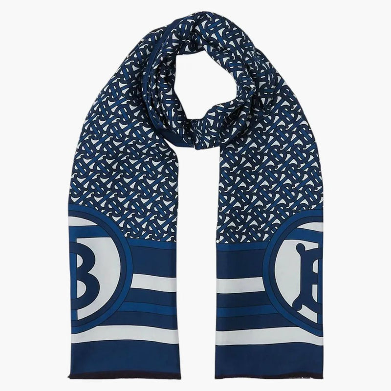 Burberry SS Double Printed Silk Scarf Cerulean Blue
