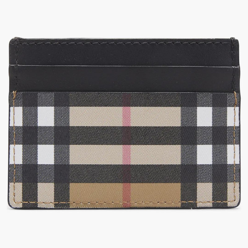 Burberry Vintage Check And Leather Card Case 4 Slot Black