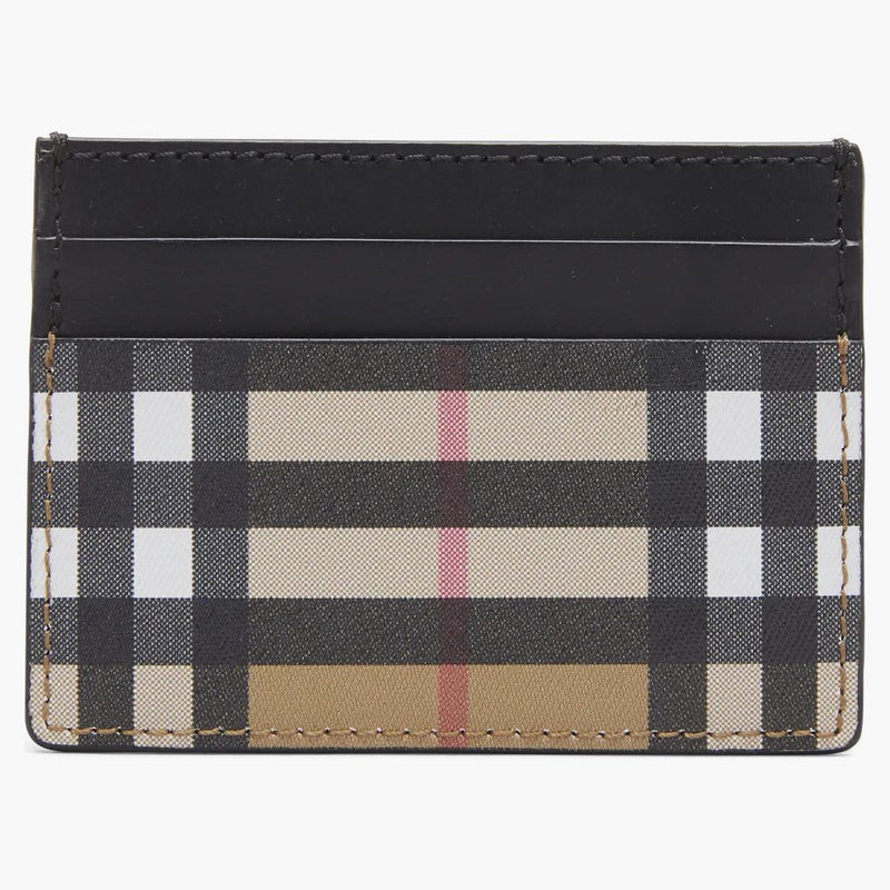 Burberry Vintage Check And Leather Card Case 4 Slot Black