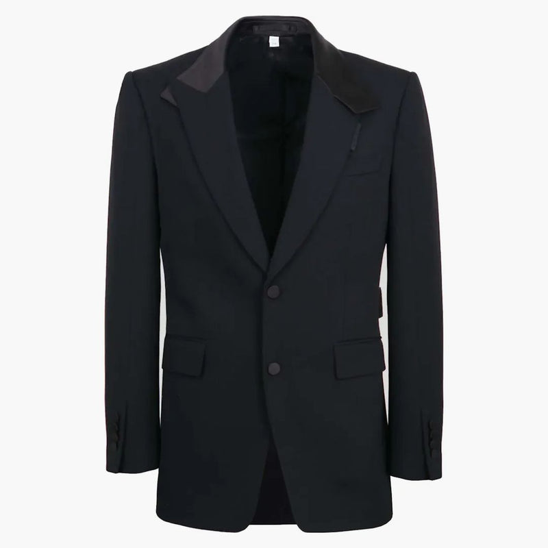 Burberry Satin Lapel Wool Tailored Jacket Black