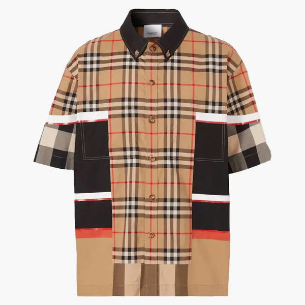 Burberry Short Short Patchwork Controlla Archive di camicia di cotone beige