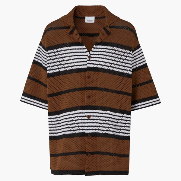 Burberry Shorpe Shorpe Stripe Stampa Nylon Oversize Shirt Birch Birch Marrone