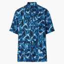 Burberry Silk Ripple Print Short Sleeve Shirt Blue