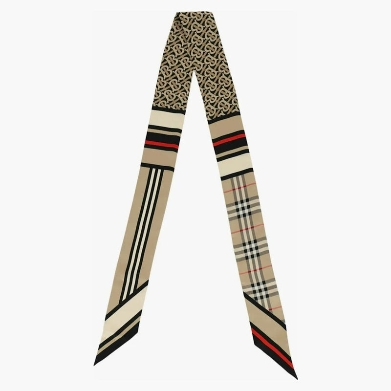 Burberry Skinny Montage Silk Scarf Beige