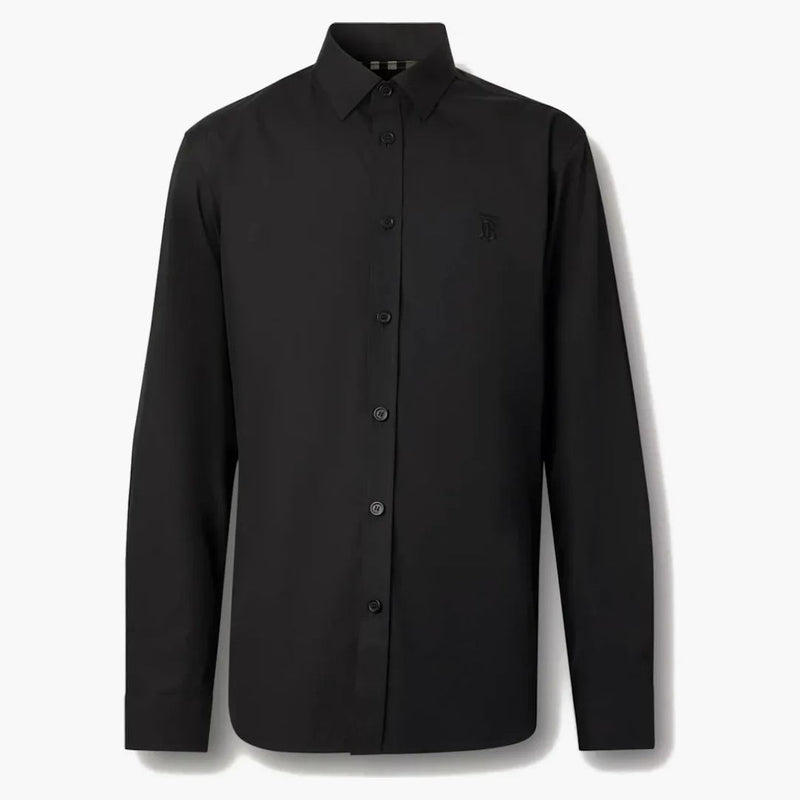 Burberry Slim Fit Monogram Motiv Stretch Cotton Poplin Shirt Svart