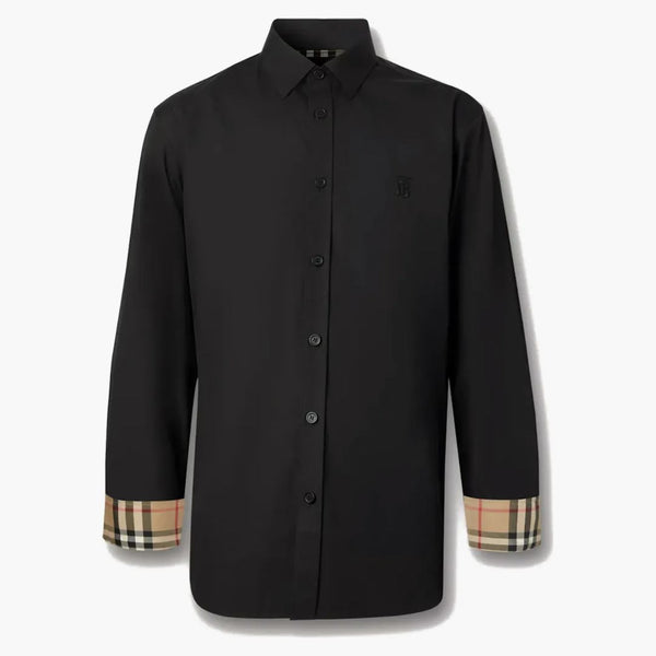 Burberry Slim Fit Monogram Motiv Stretch Cotton Poplin Shirt Svart