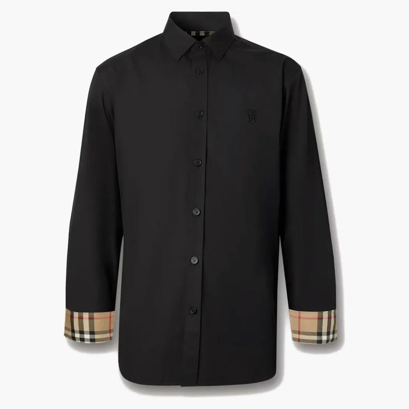 Burberry Slim Fit Monogram Motiv Stretch Cotton Poplin Shirt Svart