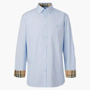 Burberry Slim Fit Monogram Motif Stretch Cotton Poplin Shirt Soft Cornflower Blue