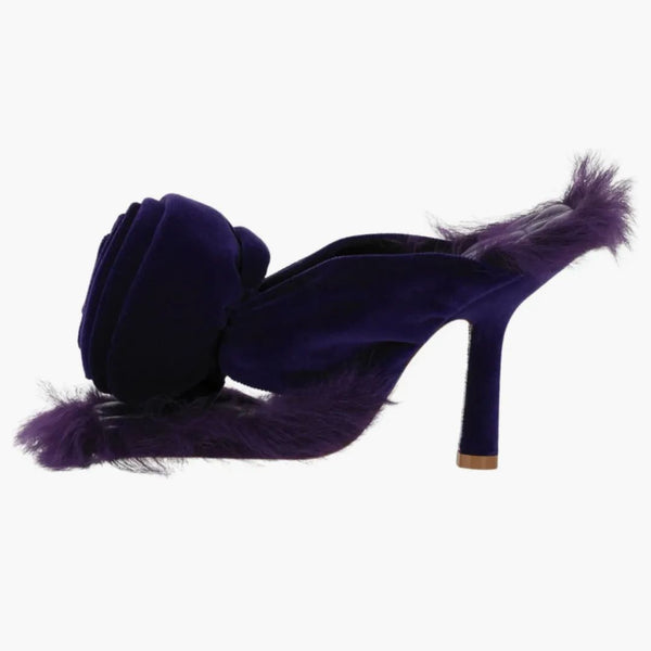 Burberry Step Rose Velvet Heeled Sandals Purple (women's)