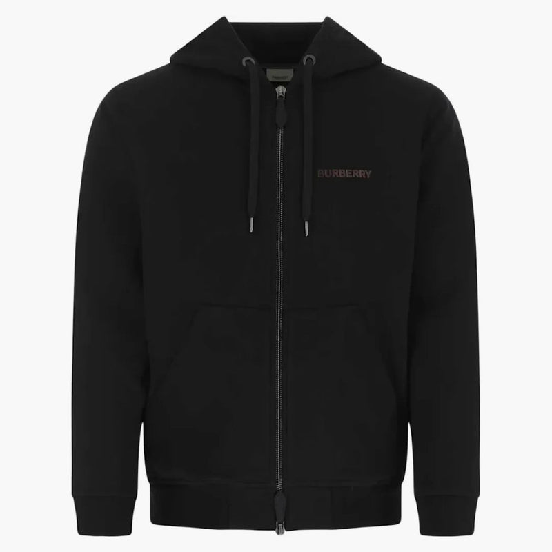 Burberry Stretch Cotton Logo Print Zip Up Hoodie Black