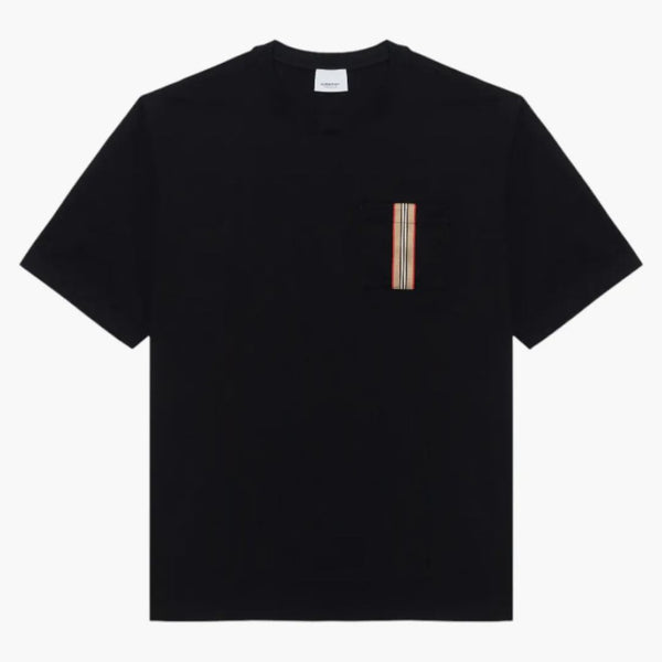T-shirt di cotone tascabile a tasca a strisce Burberry Nero
