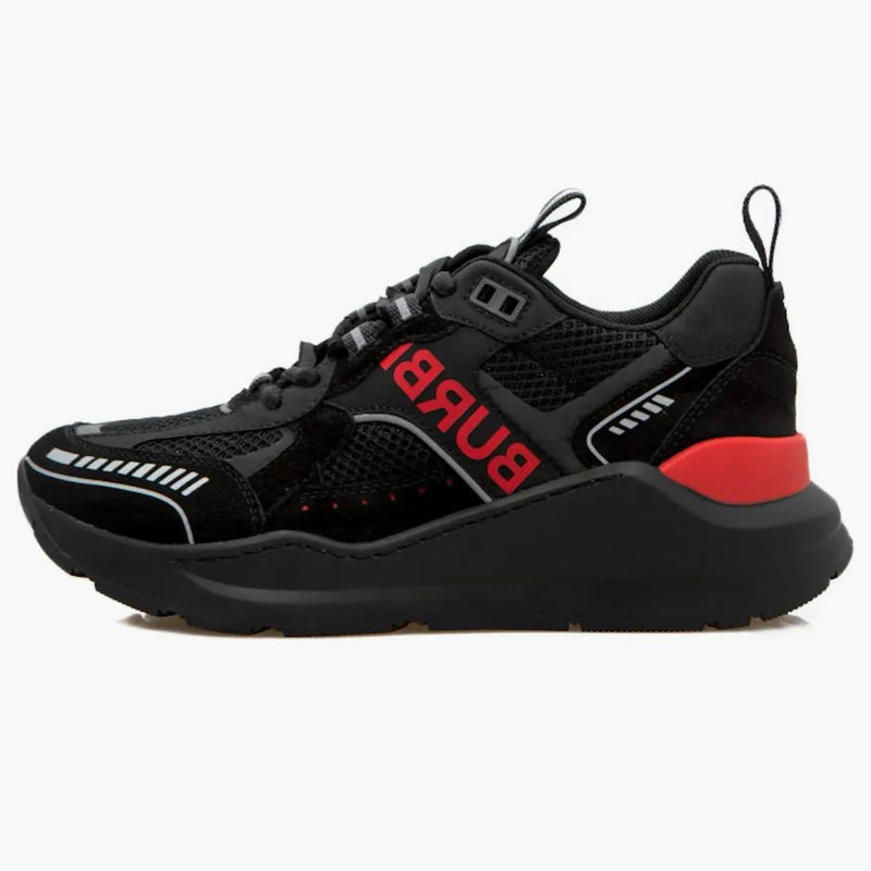 Burberry Suede And Mesh Sneakers Black Bright Red