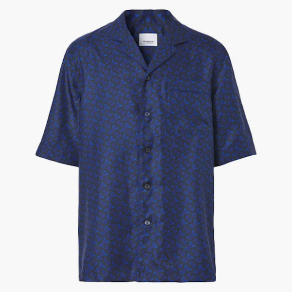 Camicia di seta con stampa monogramma TB Burberry TB Blu Deep Royal Blue