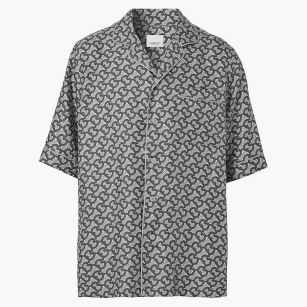 Camicia di seta con stampa monogramma Burberry TB grigio