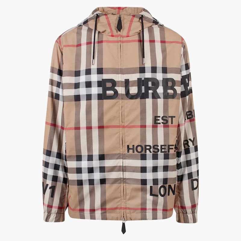 Burberry Tartan Motif Nylon Jacket Beige