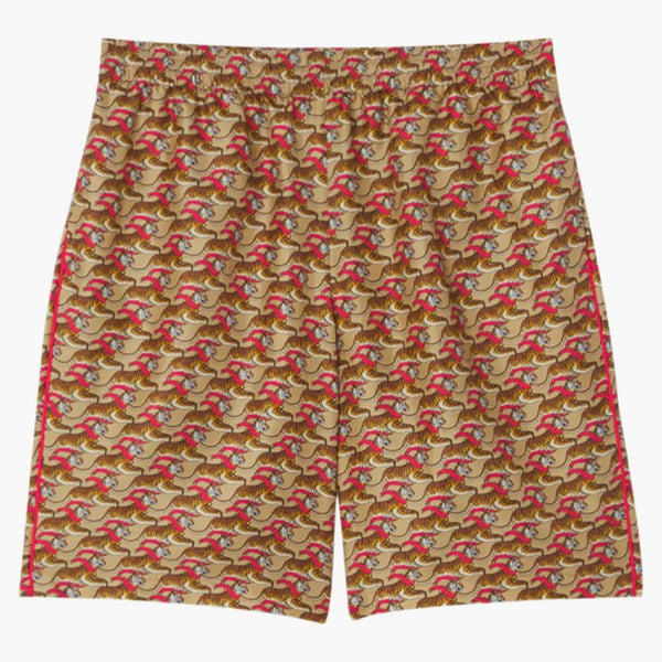 Burberry Tiger Print Silk Shorts Beige Red