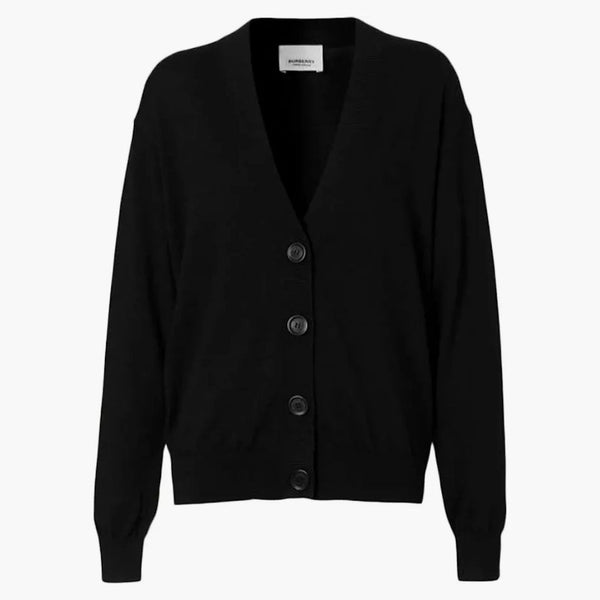 Burberry Vintage Check loket Patch Dornoch Merino Wool Cardigan černá