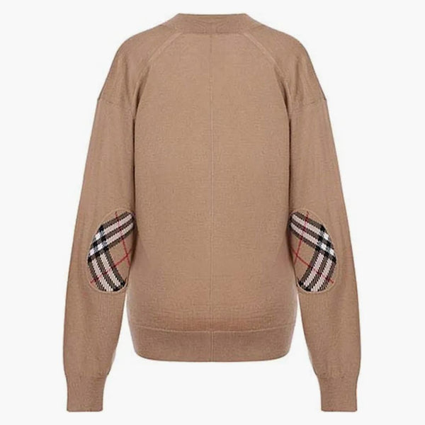Burberry Vintage Check Elbow Patch Dornoch Merino Wool Cardigan Brown