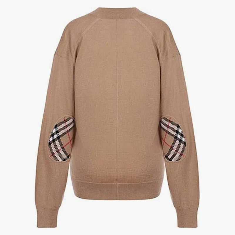 Burberry Vintage Check Elbow Patch Dornoch Merino Wool Cardigan Brown