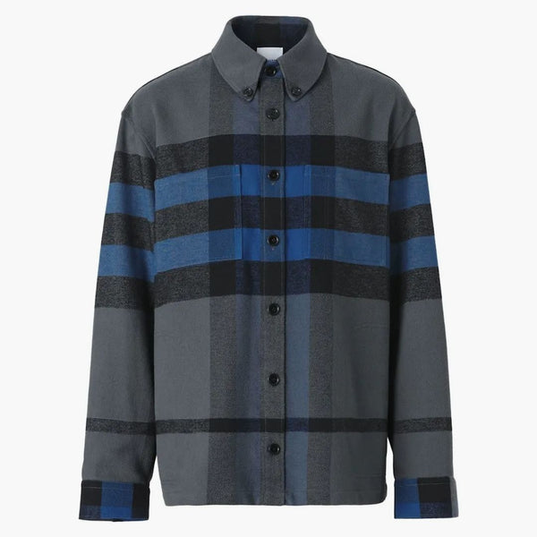 Burberry Vintage Controllare la camicia a bottone in flanella grigio/blu