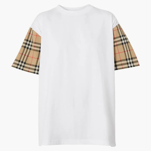 Burberry Vintage Check Sleeve Cotton Overized Women's T-shirt White/Archive Beige