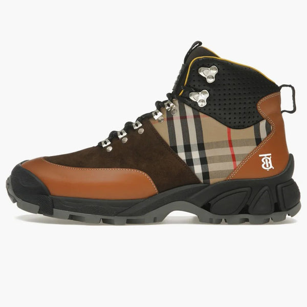 Burberry Vintage Check Tor Boots Beige Brown Black