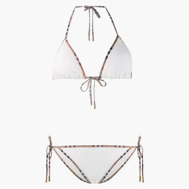 Burberry Vintage Check Trim Triangle Bikini White